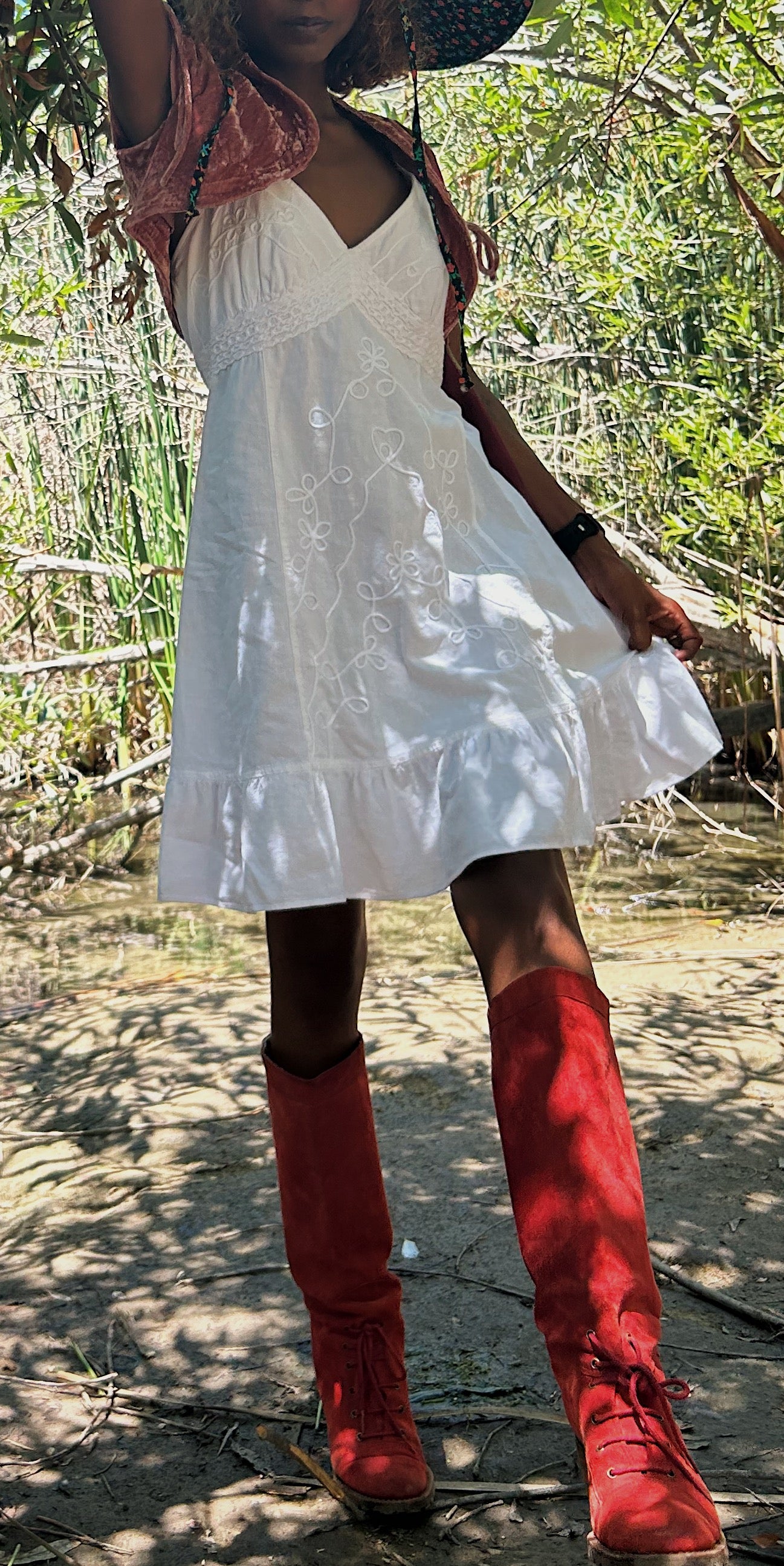 90s white summer dress S