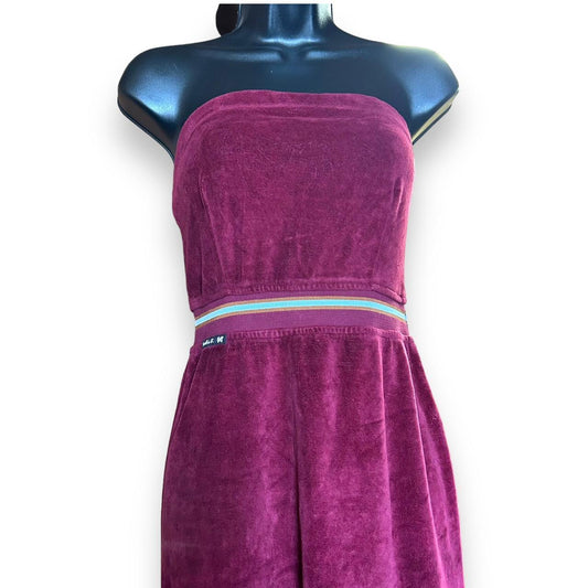 y2k plum velour tube midi dress S