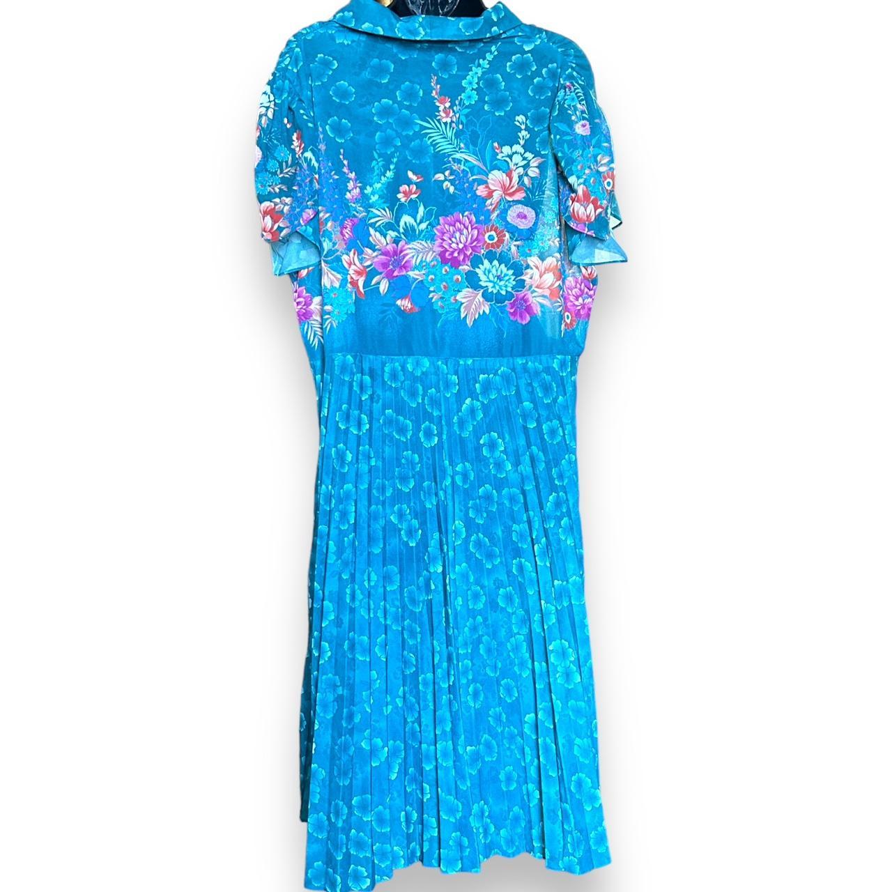60s teal floral pleated dress 3X