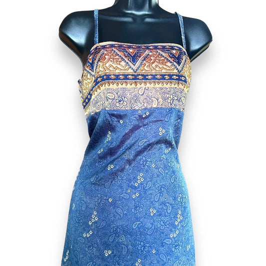 90s blue and gold paisley midi dress 8