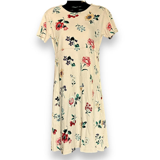 90s vintage pale yellow floral t shirt dress sz s