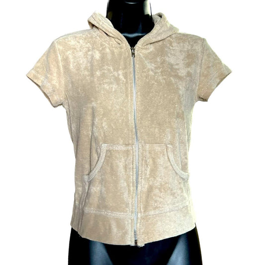 y2k tan velour hoodie S