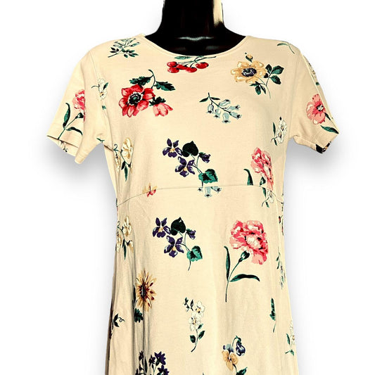 90s vintage pale yellow floral t shirt dress sz s
