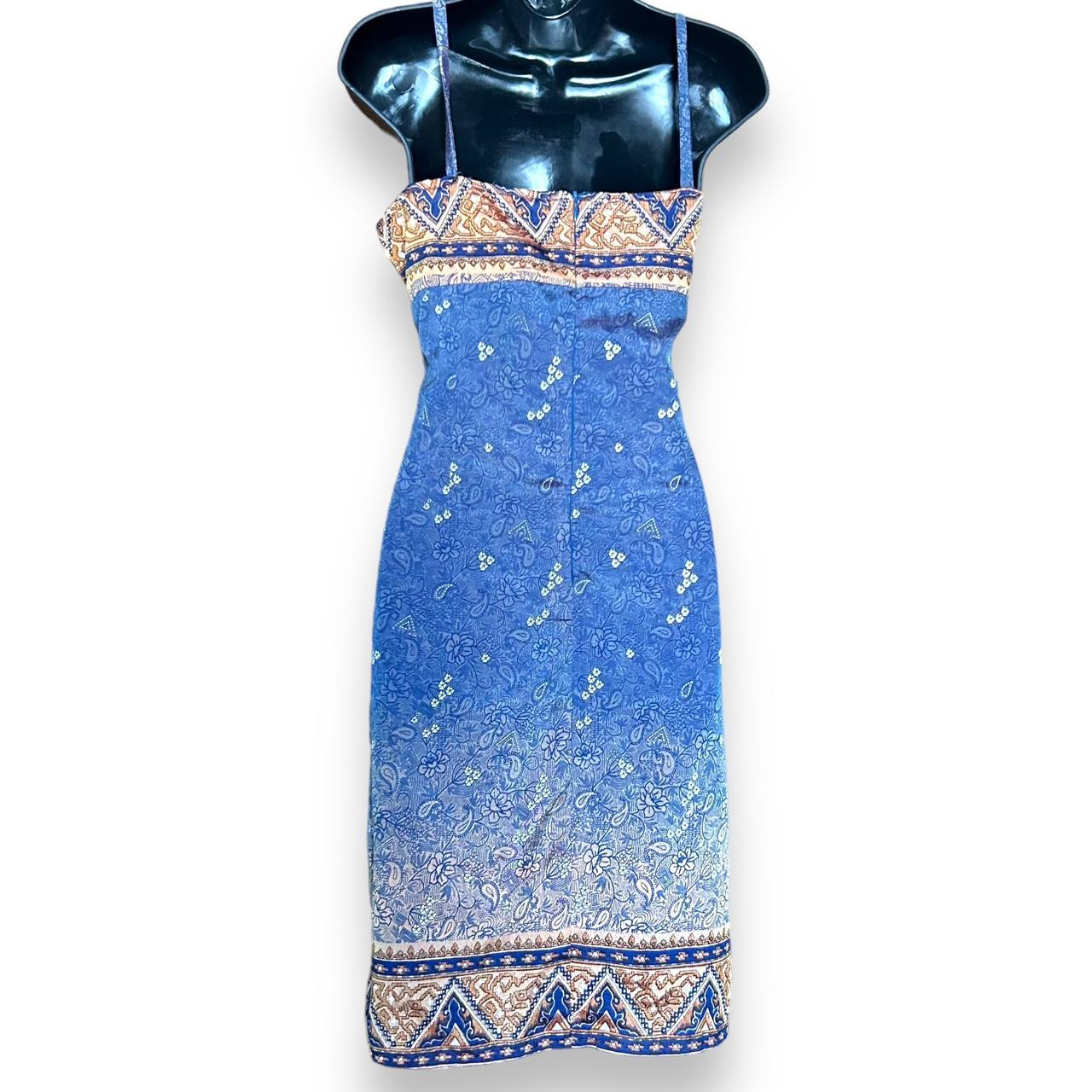 90s blue and gold paisley midi dress 8