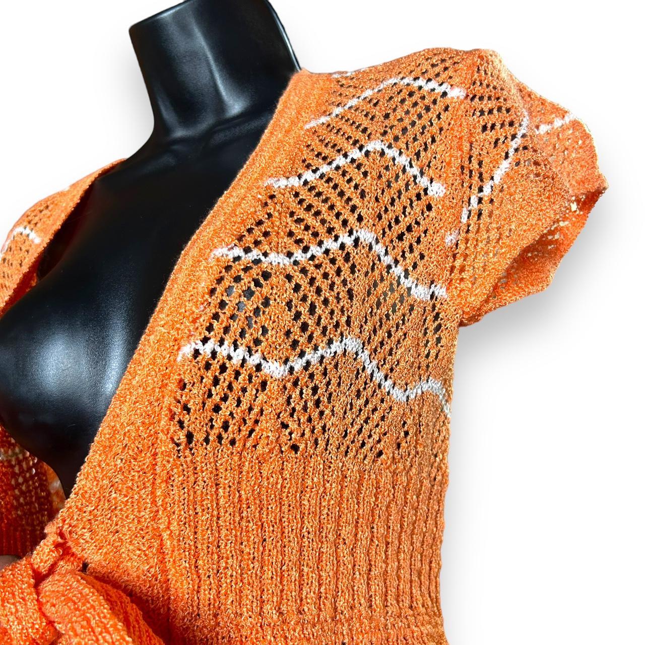 70s orange knitted mesh shrug cardi S/M