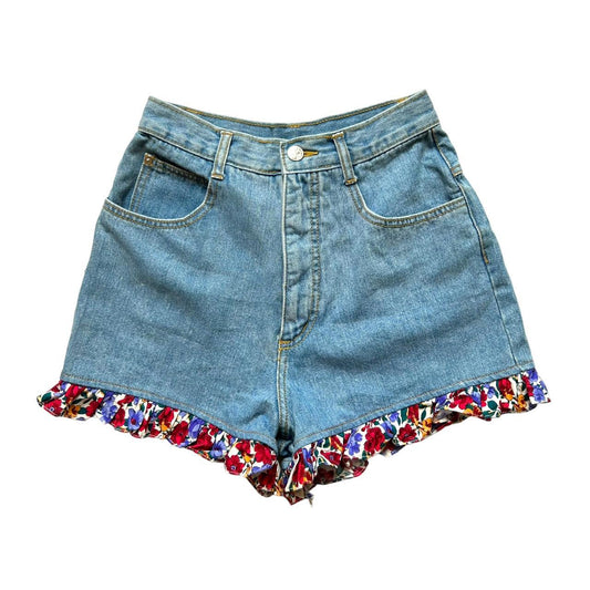 90s floral ruffle trim shorts XS