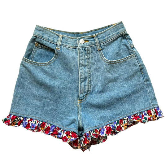 90s floral ruffle trim shorts XS