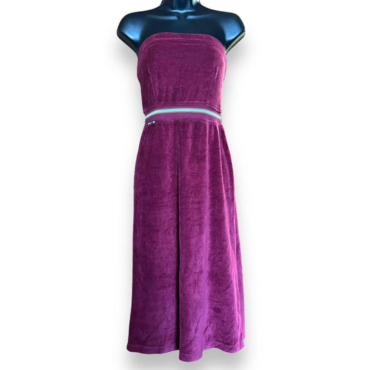 y2k plum velour tube midi dress S