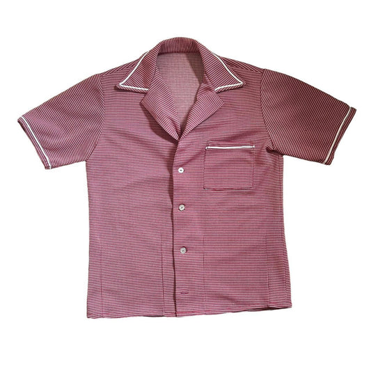 80s gingham plaid blouse M/L