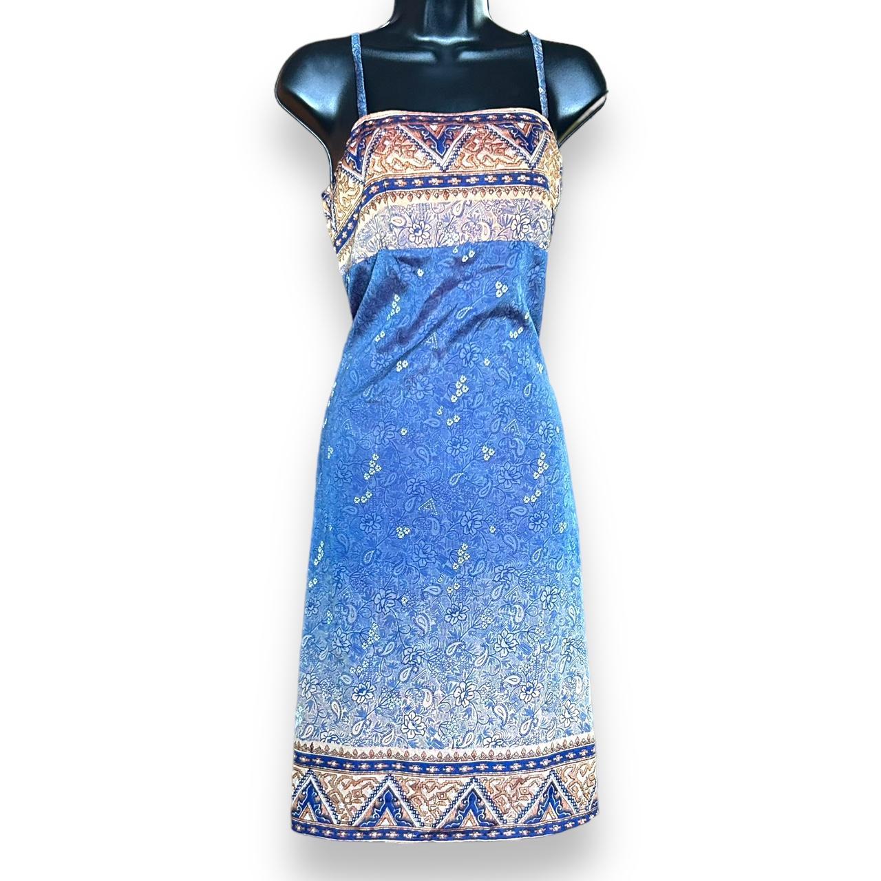 90s blue and gold paisley midi dress 8