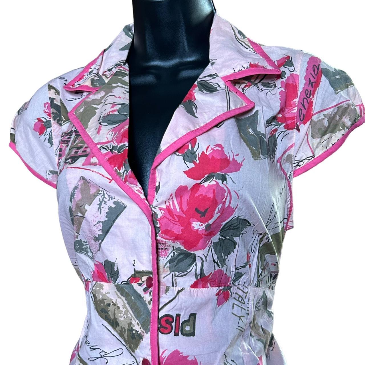 y2k pink italy print blouse L