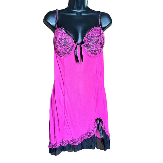 y2k hot pink lingerie chemise top 1X