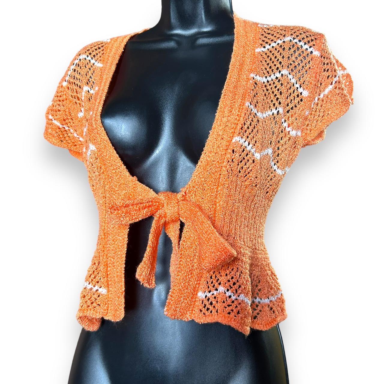 70s orange knitted mesh shrug cardi S/M